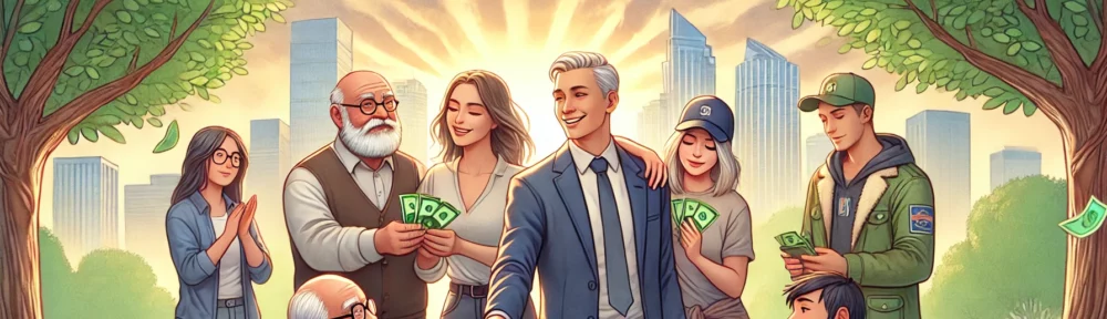 Boomer giving money to young people